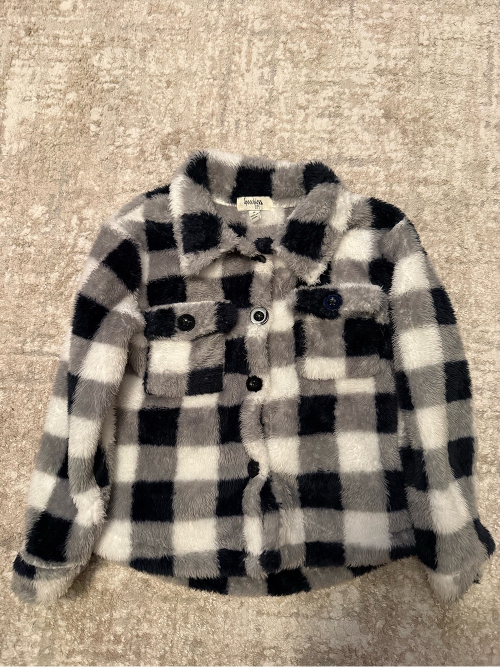 Speechless Black & White Faux Fur Buffalo Plaid Jacket size S
